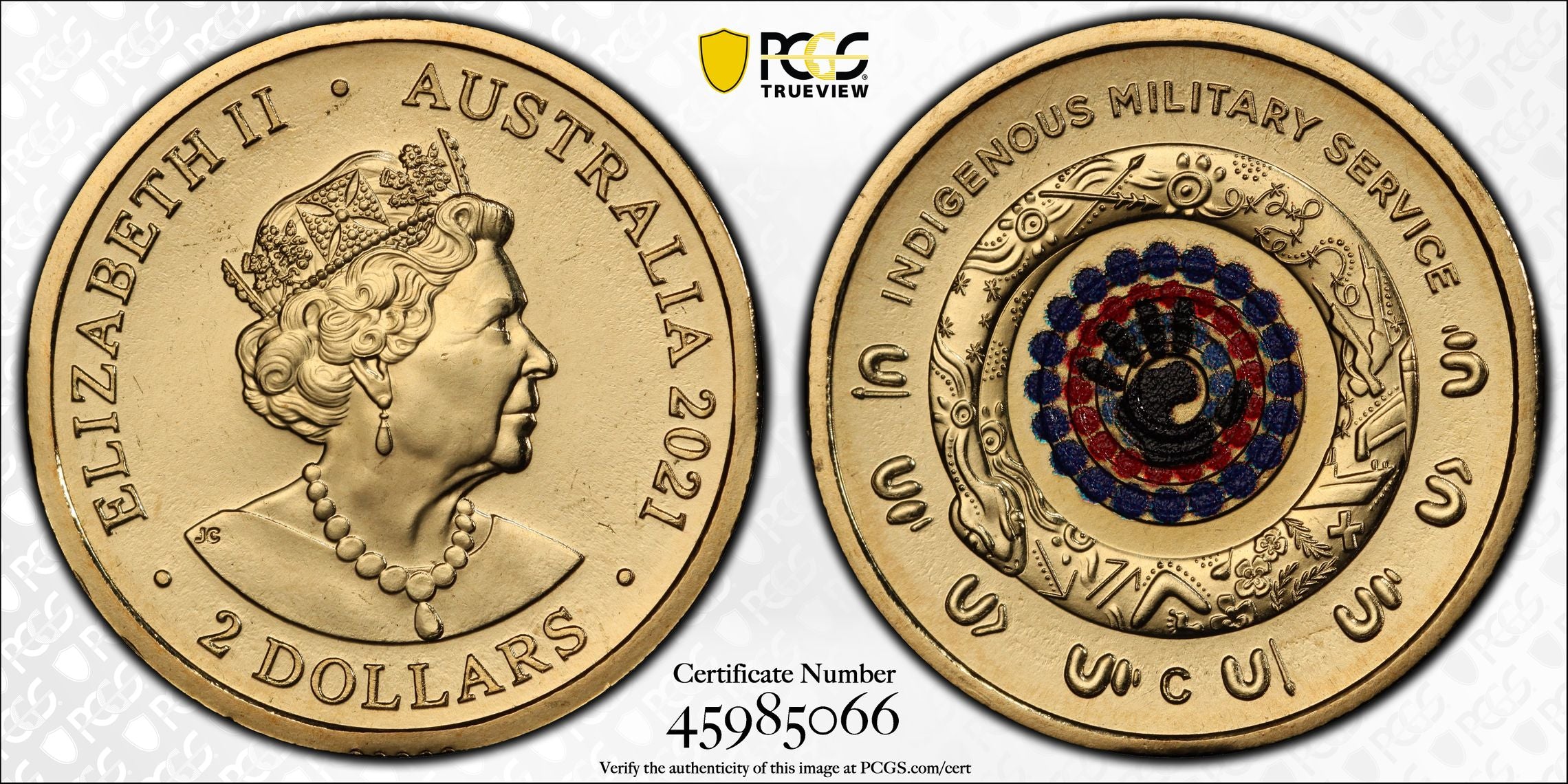 2021 $2 "C" Mintmark Coloured Indigenous Service PCGS Graded Coin MS67